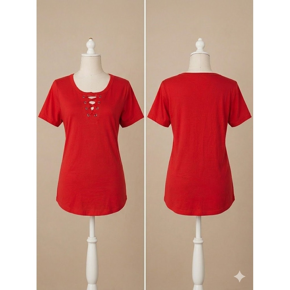 New York‎ Laundry Red Lace Up Top L Y2K Coquette Casual Tee